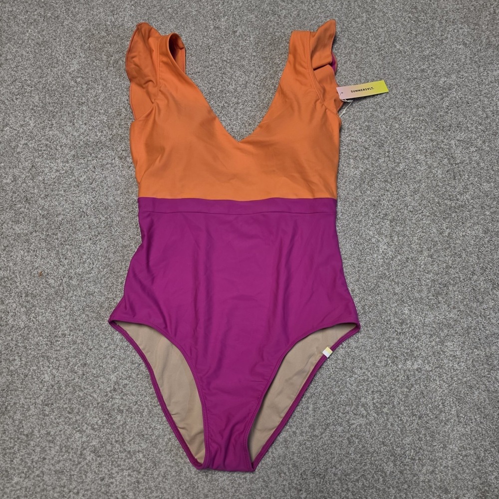 Summersalt The Ruffle Backflip One Piece Swimsuit Size 10 NWT Lava Hibiscus